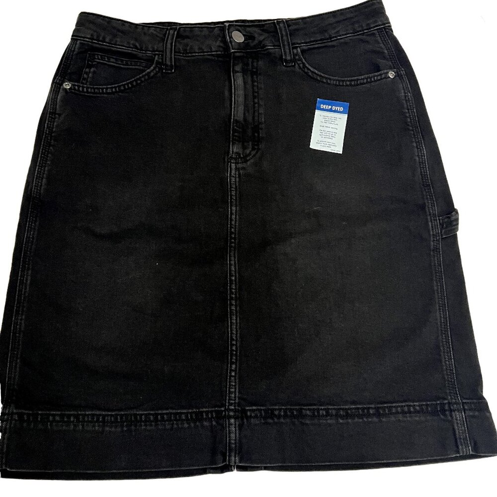 Lee Denim Black Knee Length Jean Skirt Cotton Slit Western Classic Size Large